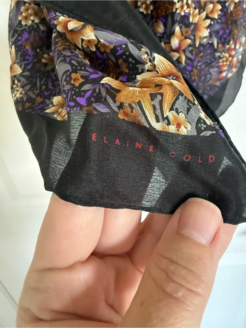 Elaine Gold for Collection XIIX Silk Square Scarf Floral Purple Tan Ivory